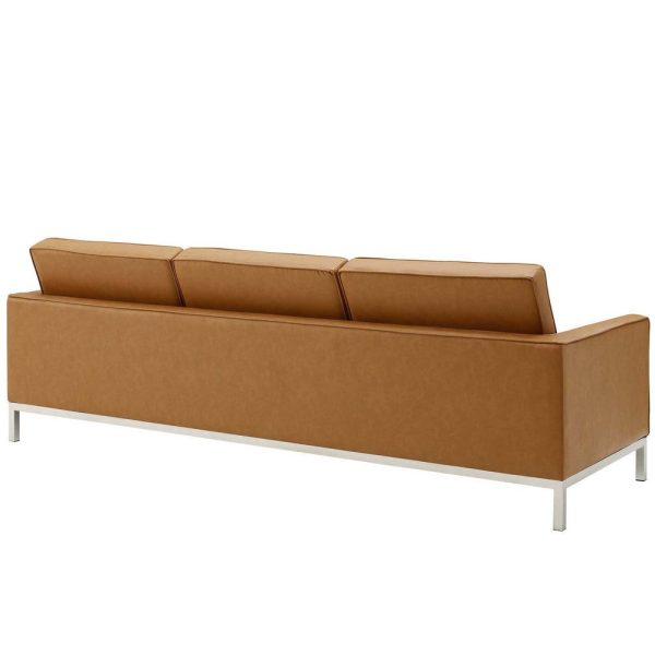 Modway Loft 3 Piece Tufted Upholstered Faux Leather Set, Silver Tan Online Sale - Image 3
