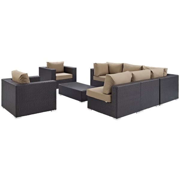 Modway Convene Wicker Rattan 8-Piece Outdoor Patio Sectional Sofa Furniture Set in Espresso Mocha For Discount - Image 2