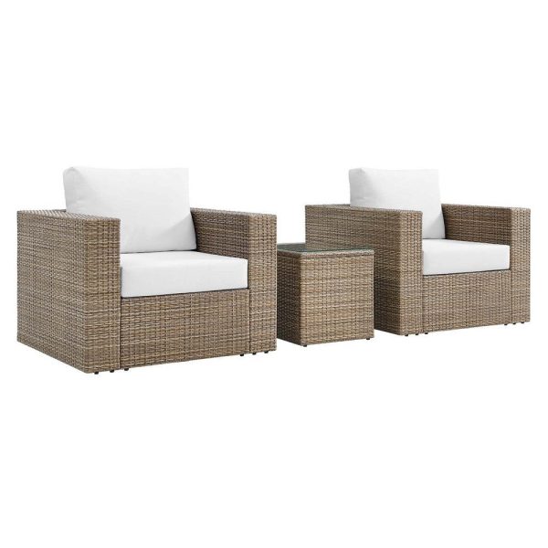 Modway Convene Wicker Rattan Outdoor Patio 3-Piece Armchairs and Side Table Set in Cappuccino White on Sale - Image 2