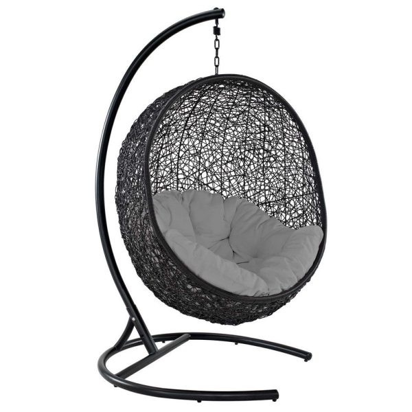 Modway EEI-739-GRY-SET Encase Wicker Rattan Outdoor Patio Porch Lounge Egg, Swing Chair with Stand, Gray Online now