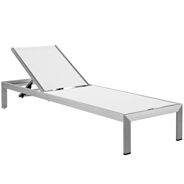 Modway Shore Aluminum Textilene® Mesh Outdoor Patio Six Poolside Chaise Lounge Chairs in Silver White on Sale - Image 2