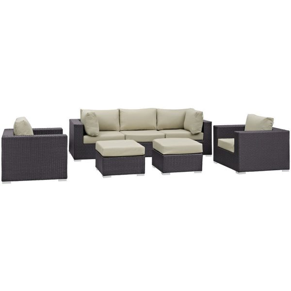 Modway Convene Collection 7-Piece Outdoor Patio Sectional Set in Espresso Beige For Cheap