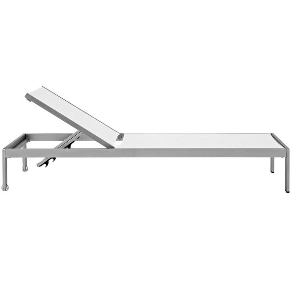 Modway Shore Aluminum Textilene® Mesh Outdoor Patio Six Poolside Chaise Lounge Chairs in Silver White on Sale - Image 3