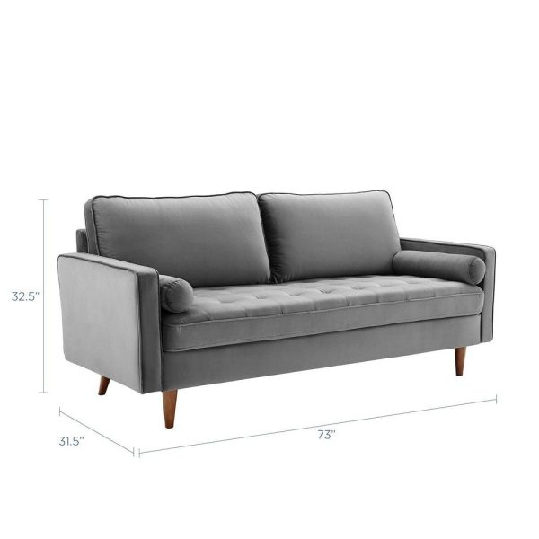 Modway Valour Performance Velvet Upholstered Tufted Sofa, Gray For Cheap - Image 2
