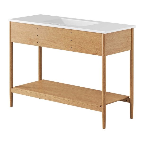 Modway Zaire 48” Mid-Century Single Bathroom Vanity Washstand in Natural White with Ceramic Sink Basin, 48 Inches Sale - Image 3