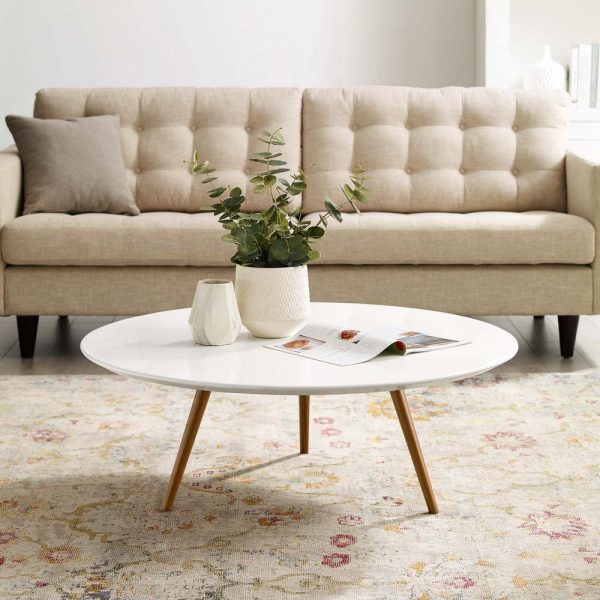 Modway Lippa 40  Mid-Century Modern Round Coffee Table with Tripod Base in Walnut White Sale - Image 3