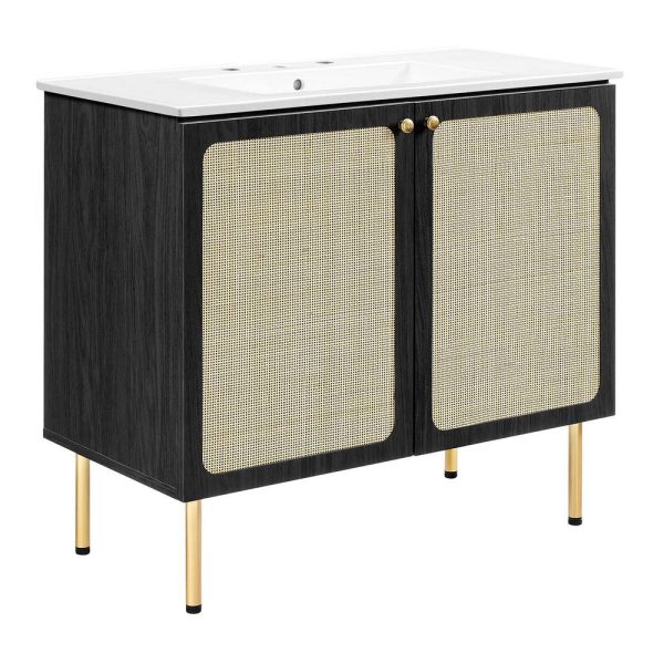 Modway Chaucer 36” Bathroom Vanity in Black White with Ceramic Sink Basin, 36 Inches Online Hot Sale