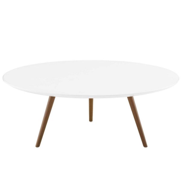 Modway Lippa 40  Mid-Century Modern Round Coffee Table with Tripod Base in Walnut White Sale