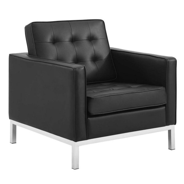 Modway Loft Tufted Upholstered Faux Leather Armchair Set of 2, Silver Black Online Sale - Image 2