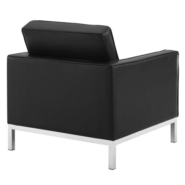Modway Loft Tufted Upholstered Faux Leather Armchair Set of 2, Silver Black Online Sale - Image 3