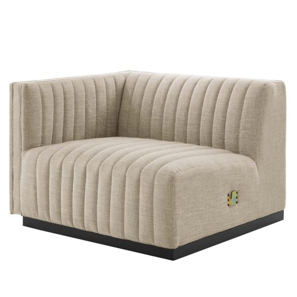 Modway Conjure Channel Tufted Fabric Upholstered Sectional Sofa Left-Arm Chair in Black Beige Fashion