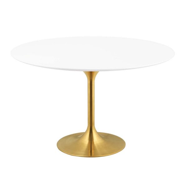 Modway Lippa 54  Mid-Century Modern Dining Table with Round White Top in Gold White Online