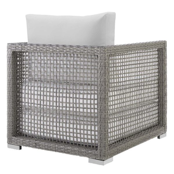Modway Aura Outdoor Patio Wicker Rattan Armchair and Two Side Tables in Gray White on Sale - Image 4