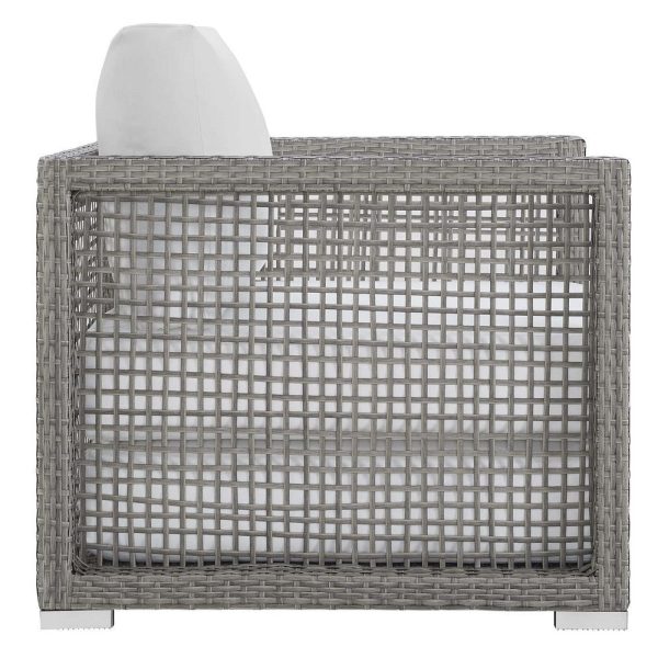 Modway Aura Outdoor Patio Wicker Rattan Sofa, Armchair and Coffee Table in Gray White For Cheap - Image 3