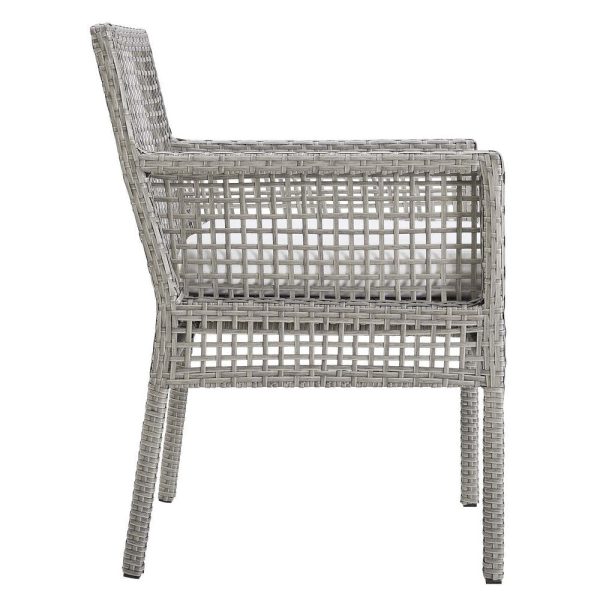 Modway Aura Wicker Rattan Outdoor Patio Dining Arm Chair with Cushion in Gray White Online Hot Sale - Image 5