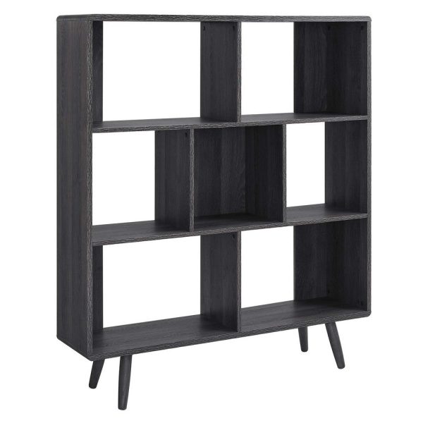 Modway EEI-2529-CHA Transmit 7 Shelf Wood Grain Bookcase, Charcoal Hot on Sale