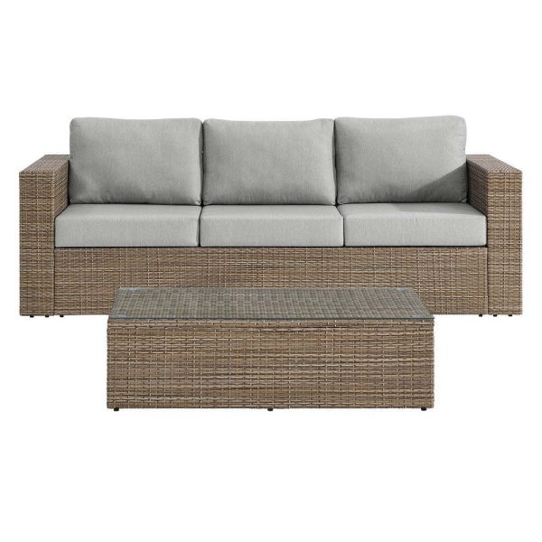 Modway Convene Wicker Rattan Outdoor Patio 2-Piece Sofa and Coffee Table Set in Cappuccino Gray Sale - Image 2