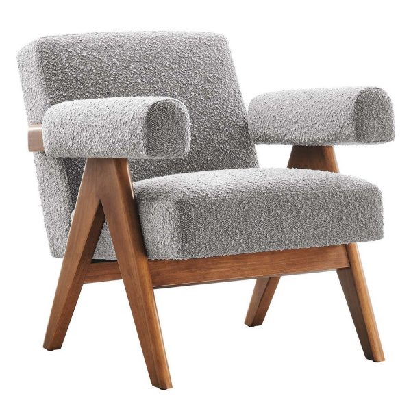 Modway Lyra Living Room Modern Accent Lounge Chair with Boucle Fabric in Light Gray-Set of 2 For Sale - Image 2