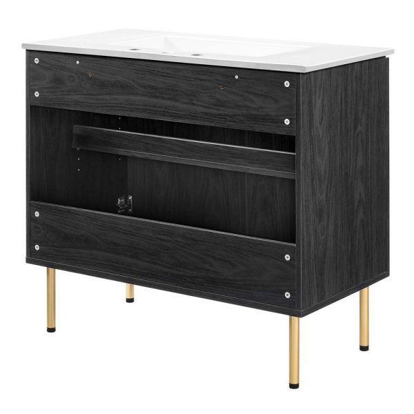 Modway Chaucer 36” Bathroom Vanity in Black White with Ceramic Sink Basin, 36 Inches Online Hot Sale - Image 3