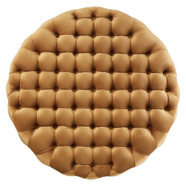 Modway Amour Tufted Button Large Round Performance Velvet Ottoman, Cognac For Sale - Image 2