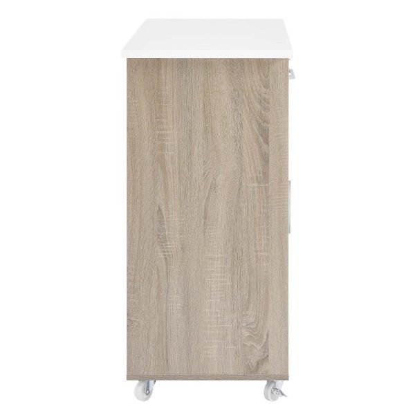 Modway Culinary Rolling Kitchen Cart with Storage in Oak White - 3 Tiers Kitchen Island on Wheels with Spice Rack, Functional as a Coffee Station, Bar Cabinet or Butcher Block Island Discount - Image 2