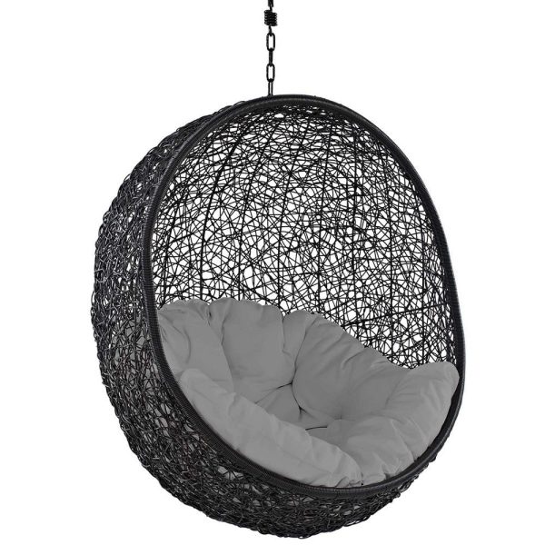 Modway EEI-739-GRY-SET Encase Wicker Rattan Outdoor Patio Porch Lounge Egg, Swing Chair with Stand, Gray Online now - Image 3