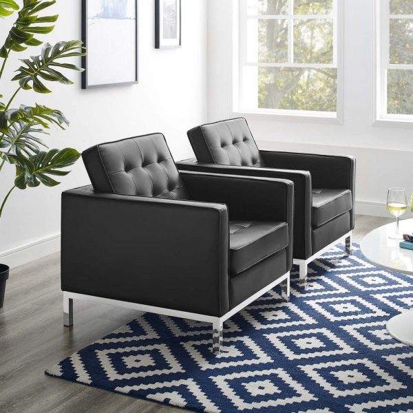 Modway Loft Tufted Upholstered Faux Leather Armchair Set of 2, Silver Black Online Sale - Image 4