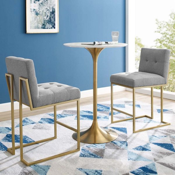 Modway Privy Stainless Steel Upholstered Fabric Counter Stool Set of 2, Gold Light Gray Online now - Image 4