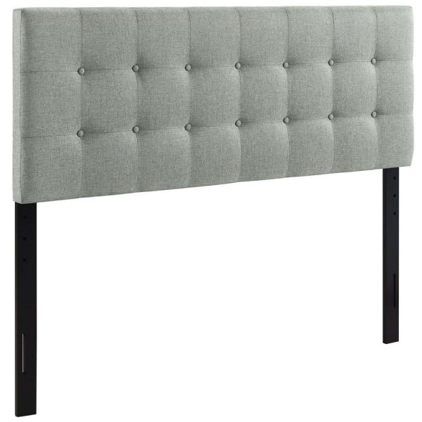 Modway Emily Tufted Button Linen Fabric Upholstered Full Headboard in Gray For Discount