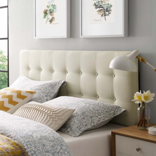 Modway Emily Tufted Button Linen Fabric Upholstered Queen Headboard in Ivory Discount - Image 5