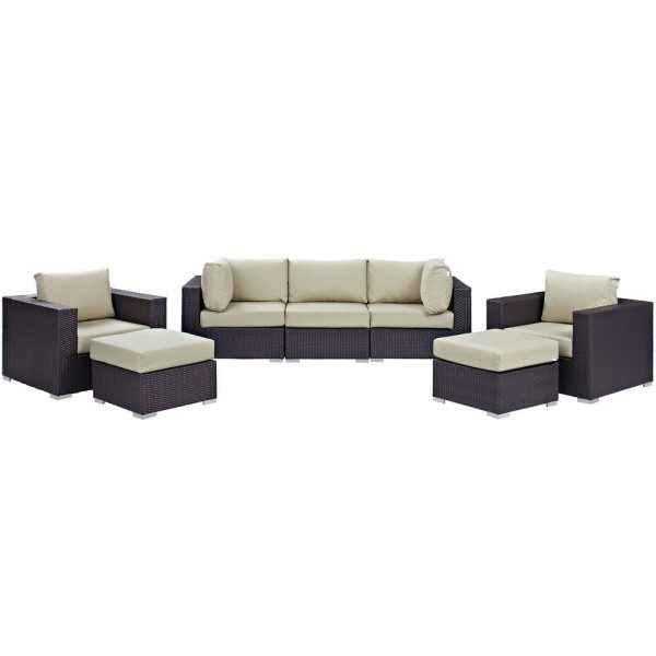Modway Convene Collection 7-Piece Outdoor Patio Sectional Set in Espresso Beige For Cheap - Image 3