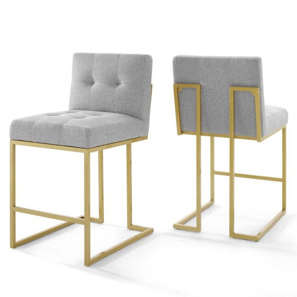 Modway Privy Stainless Steel Upholstered Fabric Counter Stool Set of 2, Gold Light Gray Online now