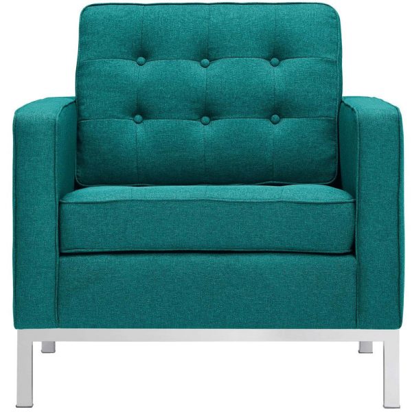 Modway Loft Upholstered Fabric Mid-Century Modern Accent Arm Lounge Chairs in Teal - Set of 2 Online now - Image 4