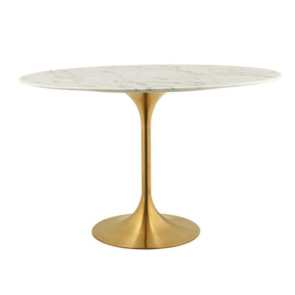 Modway Lippa 48  Oval-Shaped Mid-Century Modern Dining Table with Artificial Marble Top and Gold Base For Discount