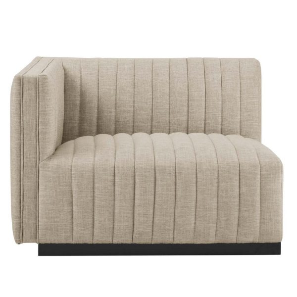 Modway Conjure Channel Tufted Fabric Upholstered Sectional Sofa Left-Arm Chair in Black Beige Fashion - Image 2
