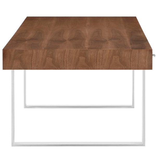 Modway Tinker Contemporary Modern Wood and Stainless Steel Office Desk With Two Drawers in Walnut Online now - Image 2