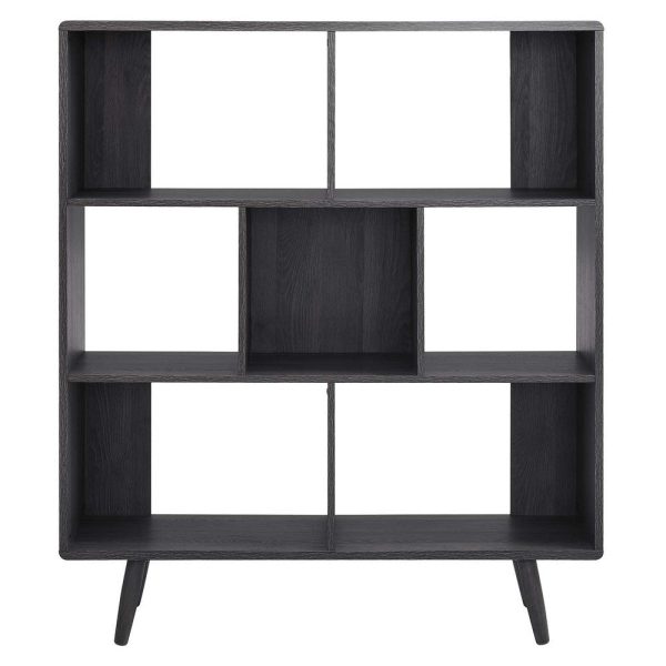 Modway EEI-2529-CHA Transmit 7 Shelf Wood Grain Bookcase, Charcoal Hot on Sale - Image 3