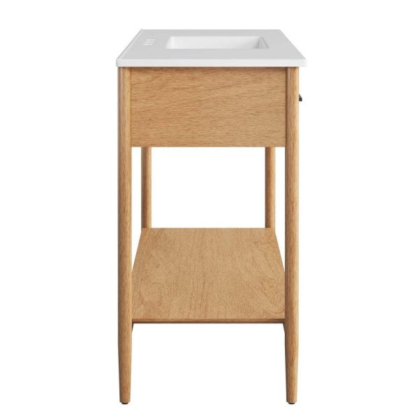 Modway Zaire 48” Mid-Century Single Bathroom Vanity Washstand in Natural White with Ceramic Sink Basin, 48 Inches Sale - Image 2