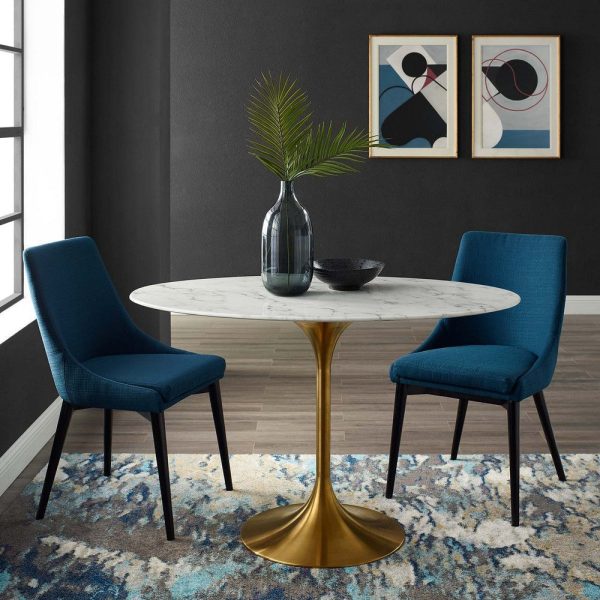 Modway Lippa 48  Oval-Shaped Mid-Century Modern Dining Table with Artificial Marble Top and Gold Base For Discount - Image 4